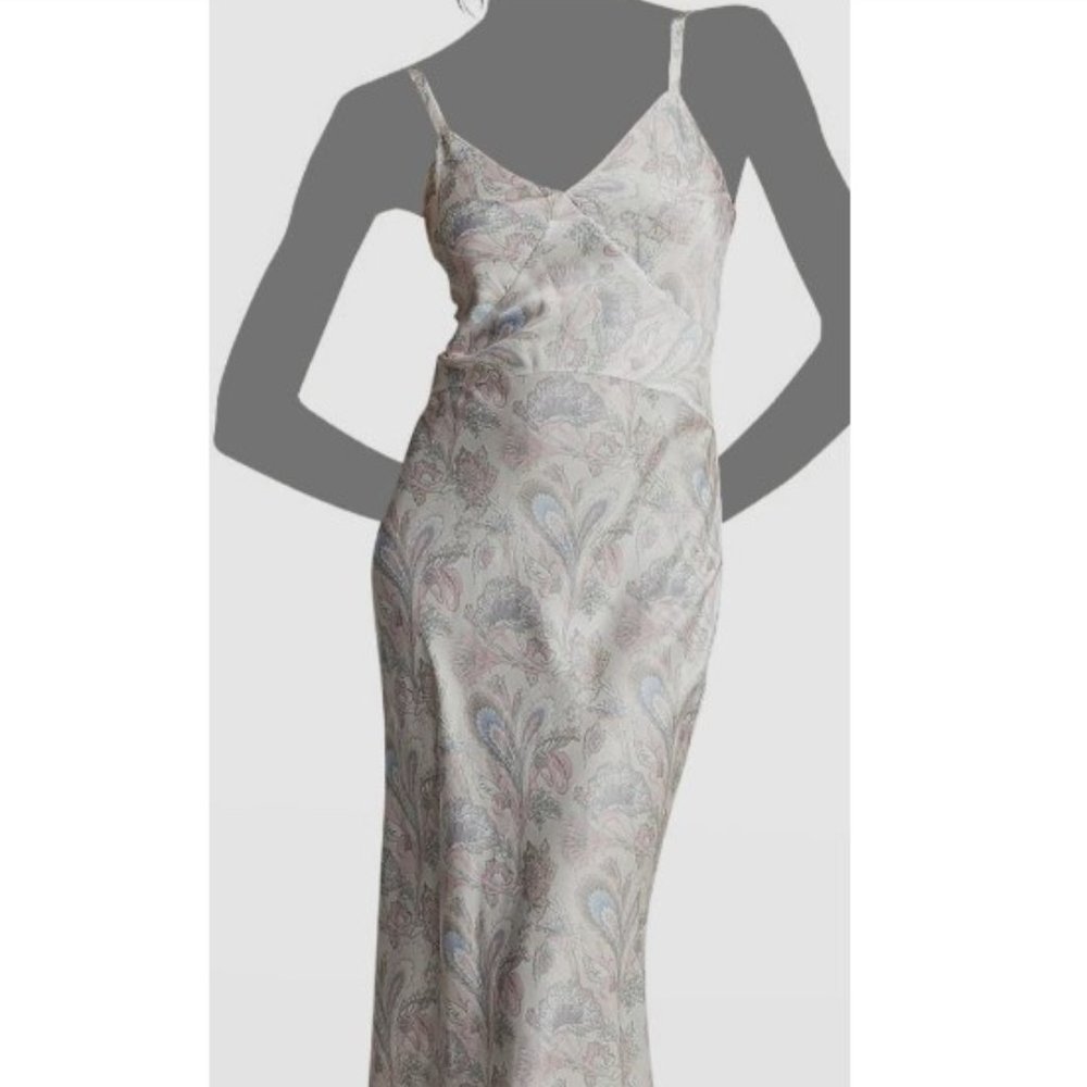 Ralph Lauren Women's Ivory Floral Sleeveless Satin Dress Plus Size